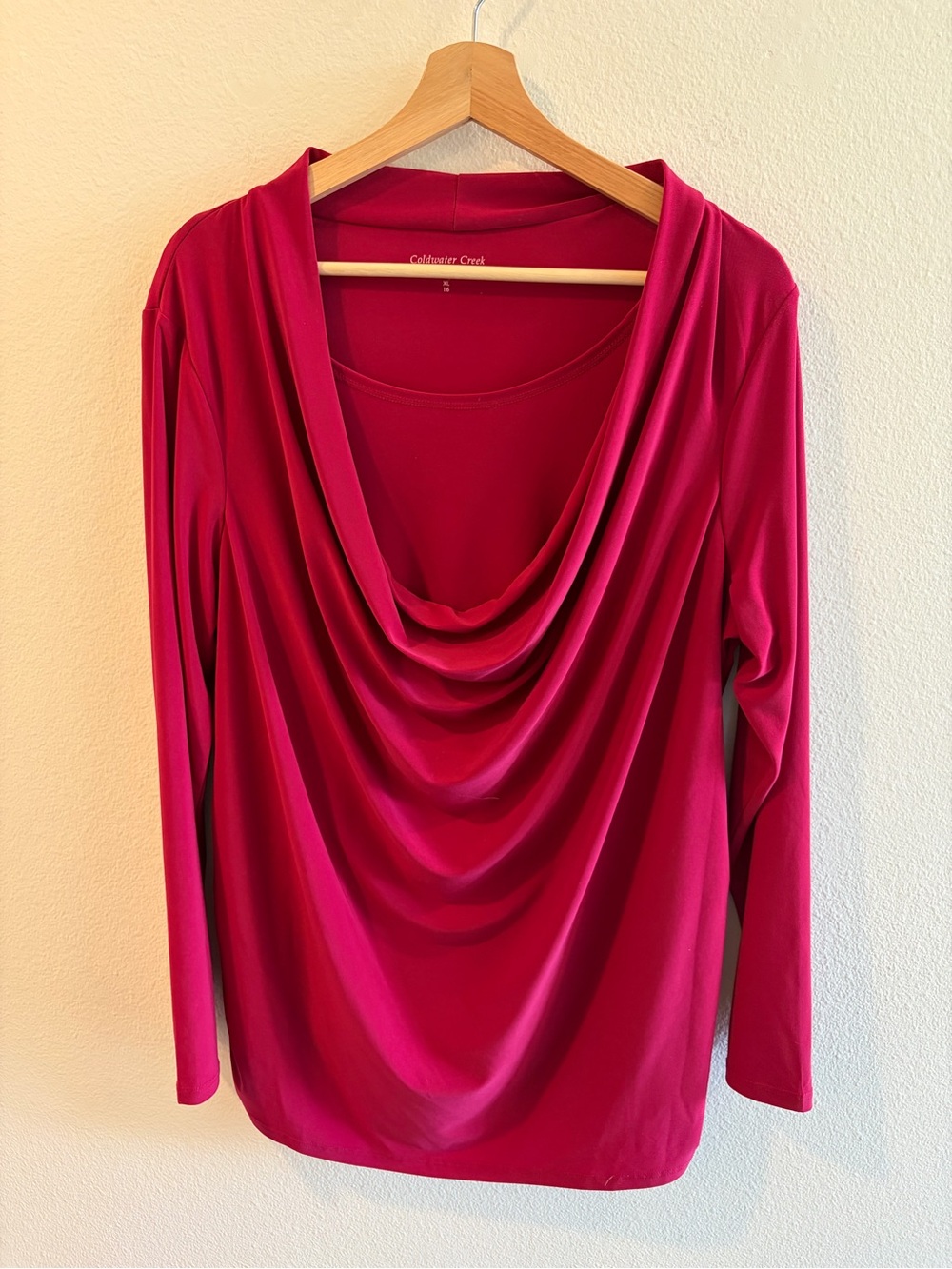Coldwater Creek Draped Cowl Neck Long Sleeve Top - Deep Pink
